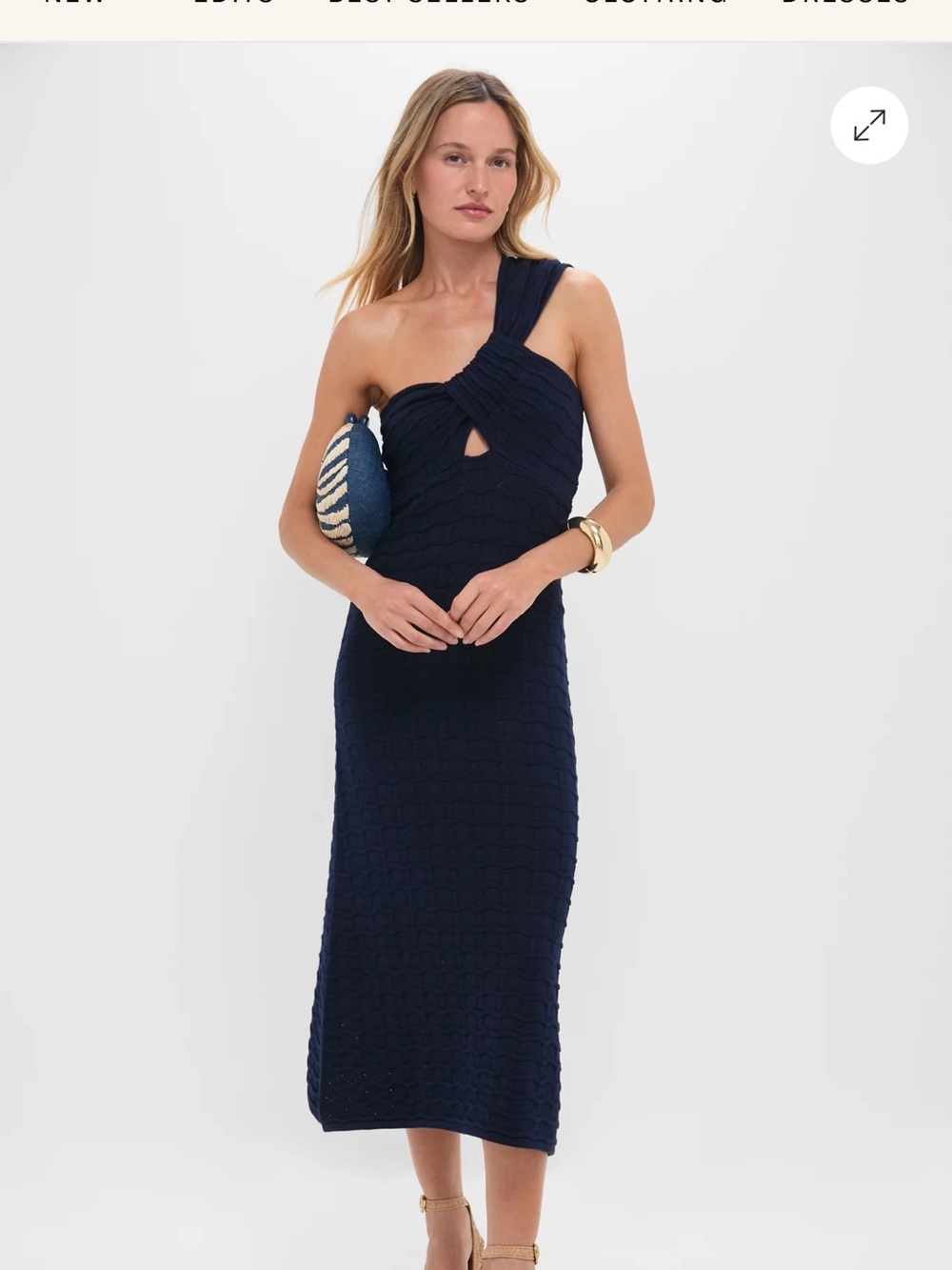 Hyacinth House Navy Knit One Shoulder Nicole Midi Dress Blue Small